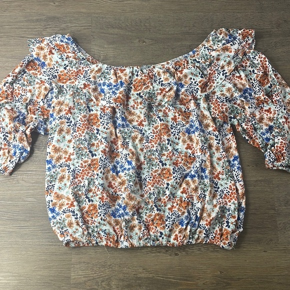 Adrienne Vitadinni Women’s Off the Shoulder White Orange Blue Floral Blouse sz L - Picture 1 of 9